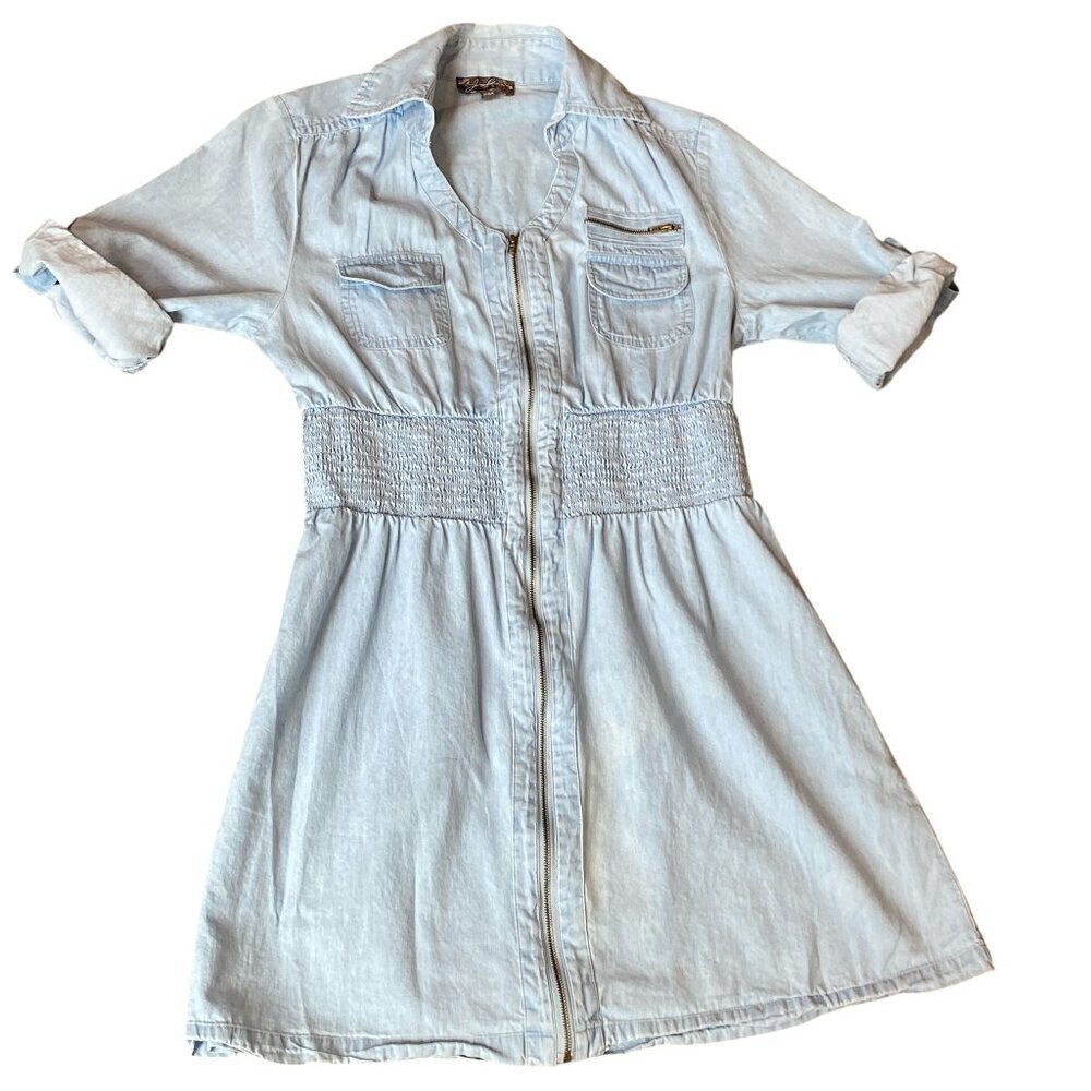 J. Gee Full Zip Denim‎ Shirt Dress Sz PM Light Blue #350B
